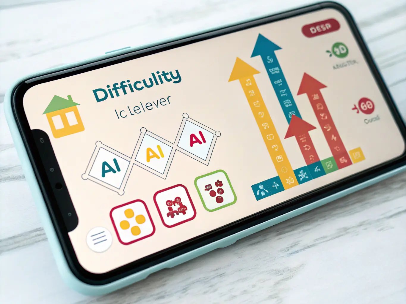 A screenshot of the Zhengtu International game interface, highlighting the AI-powered adaptive difficulty feature. The interface should be clean and intuitive, showcasing the puzzle elements and user controls.